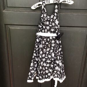 Zoey Girl Dress Girls Sz 6 Black White Floral Halter Fit Flare Tie Sash
